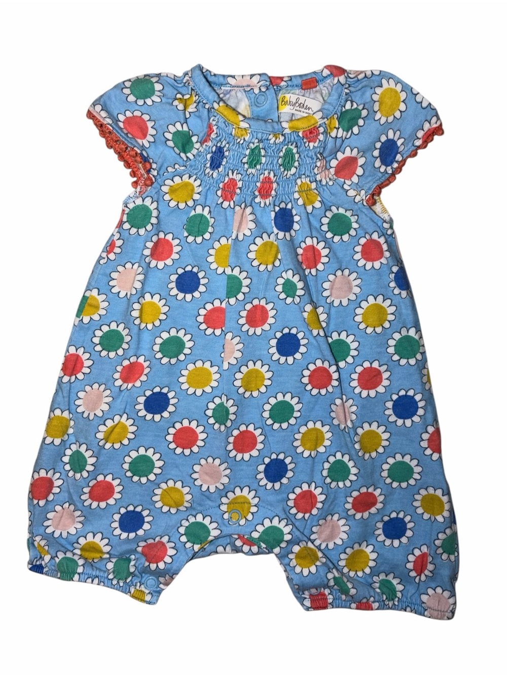 EUC Baby Boden Blue Floral Daisy Print Cotton Bodysuit 0-3m Cottagecore Garden